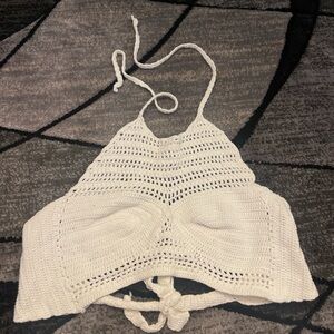 Glamorous Ivory Crochet Halter Top